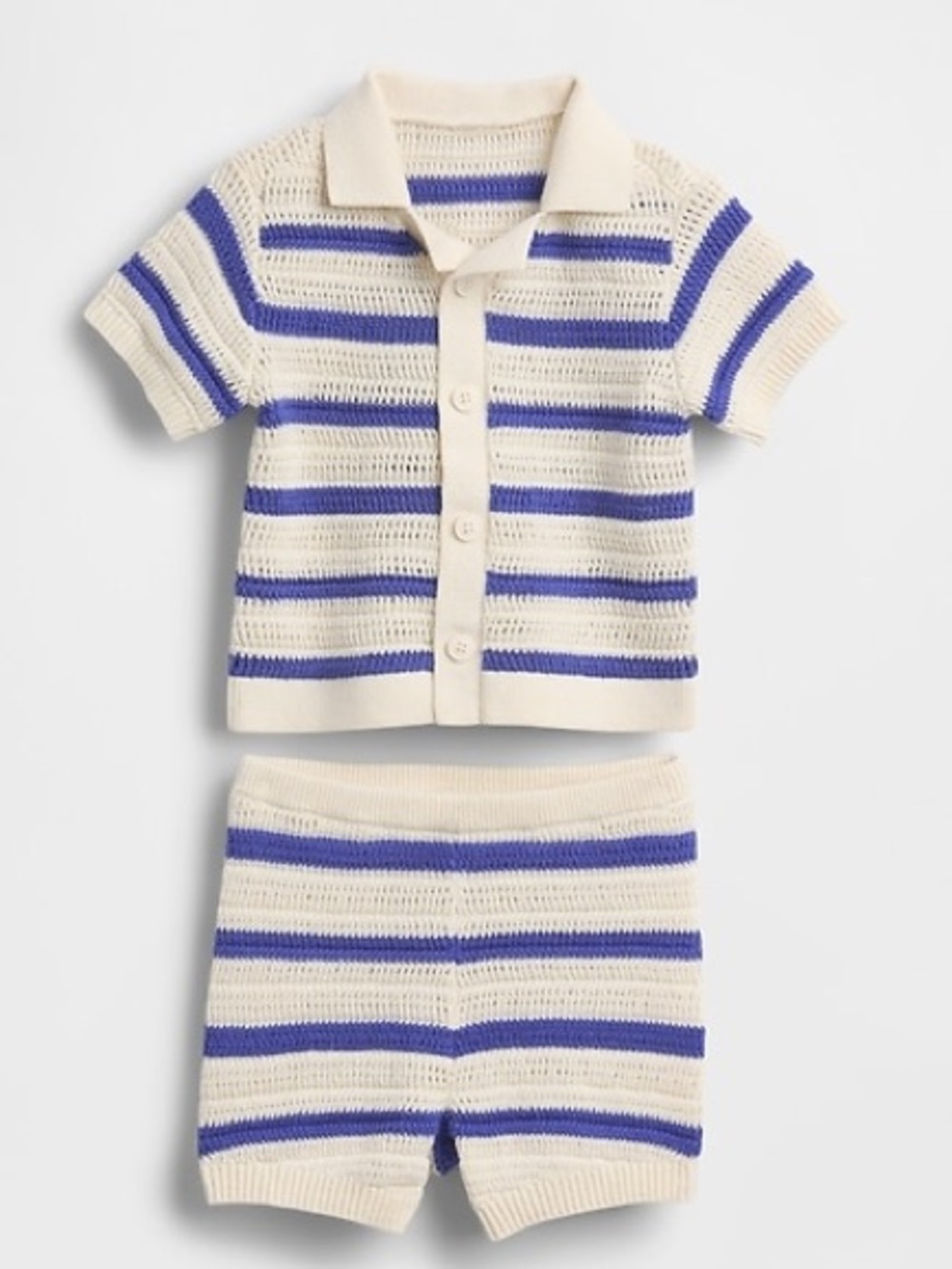 Baby Gap 12-18M Blue Stripe Crochet Knit Shirt Shorts Set Summer Outfit
